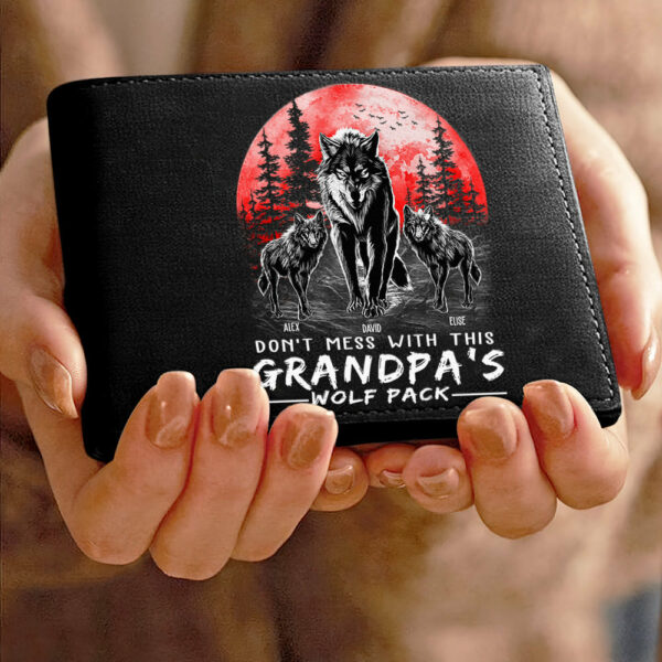 Grandpa Wolf Pack Personalized Leather Wallet - Perfect Father's Day Gift for Grandfather & Dad - Unique Men's Personalized Leather Wallet - Image 4