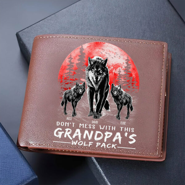 Grandpa Wolf Pack Personalized Leather Wallet - Perfect Father's Day Gift for Grandfather & Dad - Unique Men's Personalized Leather Wallet - Image 5