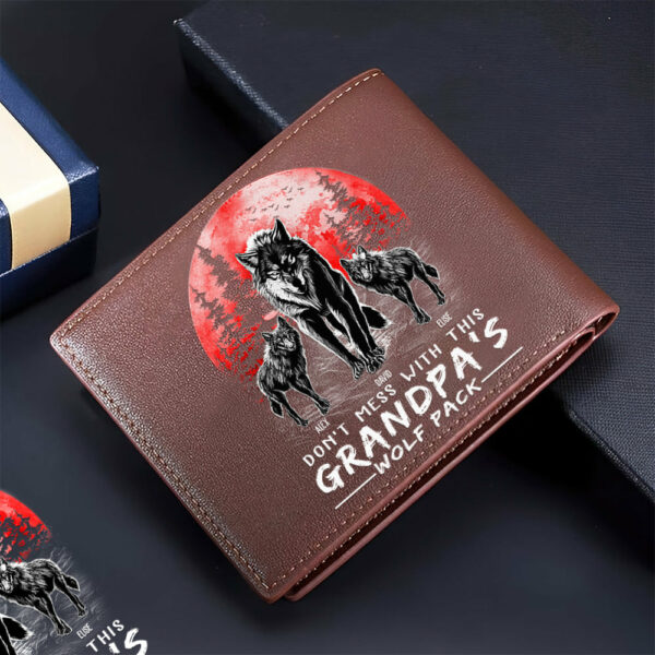 Grandpa Wolf Pack Personalized Leather Wallet - Perfect Father's Day Gift for Grandfather & Dad - Unique Men's Personalized Leather Wallet - Image 3