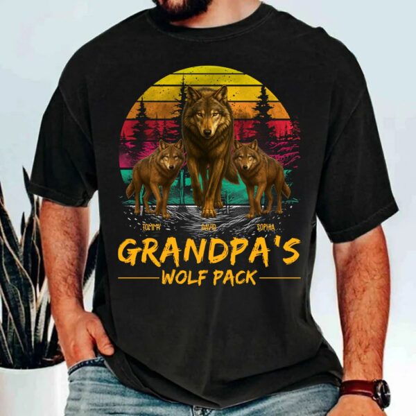 Grandpa Wolf Pack Personalized Vintage Shirt For Grandpa