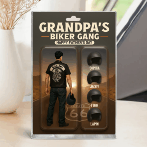 Grandpa's Dad's Biker Gang 3D Effect Personalized Rectangle Flat Acrylic Block Plaque, Gift For Dad