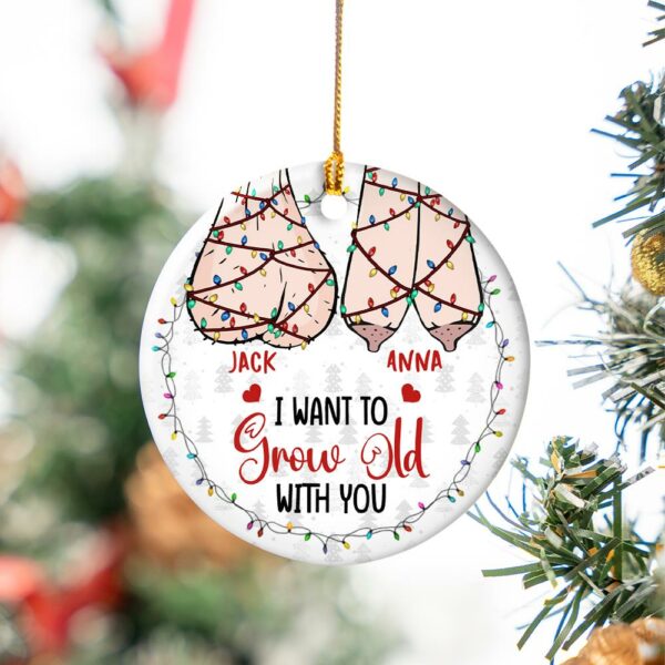 Growing Old Together - Couple Personalized Custom Ornament - Ceramic Round Shaped - Christmas Gift For Husband Wife, Anniversary - Image 2