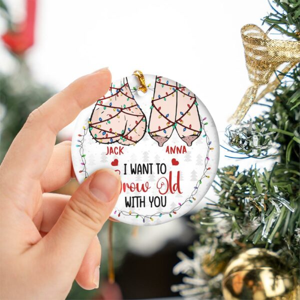 Growing Old Together - Couple Personalized Custom Ornament - Ceramic Round Shaped - Christmas Gift For Husband Wife, Anniversary - Image 3