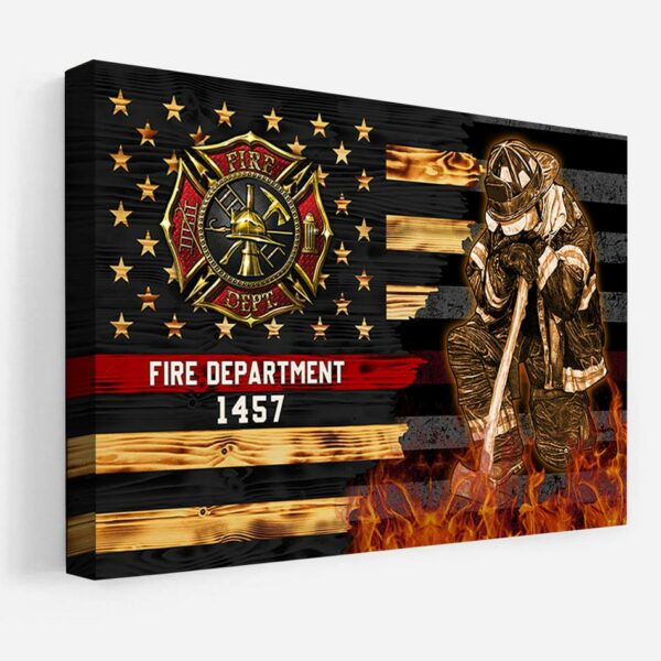 Half Thin Red Line Bunker Gear With Unit Number & Name, Personalized Firefighter Canvas Print, K1702 - Image 4
