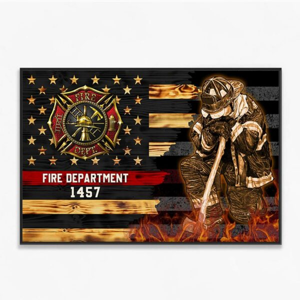 Half Thin Red Line Bunker Gear With Unit Number & Name, Personalized Firefighter Canvas Print, K1702 - Image 3