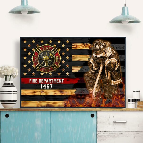Half Thin Red Line Bunker Gear With Unit Number & Name, Personalized Firefighter Canvas Print, K1702 - Image 2