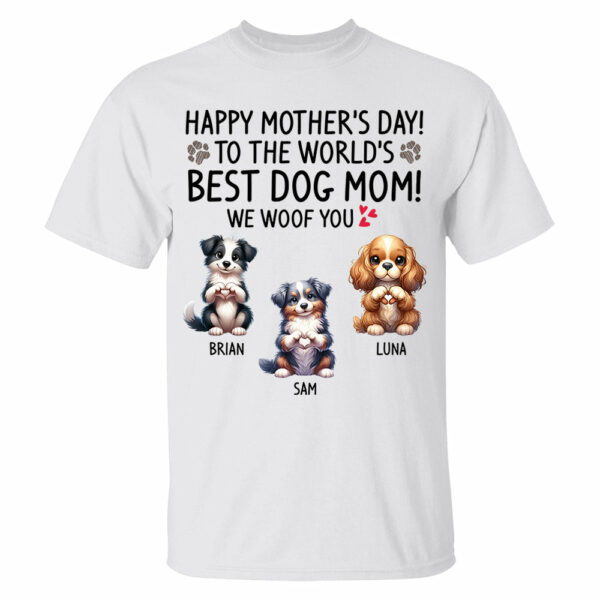 Happy Mother's Day Best Dog Mom I Woof You Custom Shirt For Dog Lovers - Dogs Giving Heart Hand Sign Cute Art Shirt - Image 2