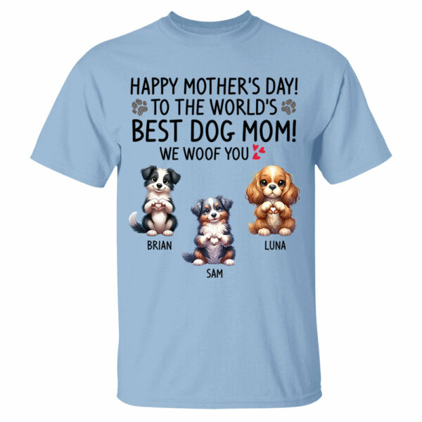 Happy Mother's Day Best Dog Mom I Woof You Custom Shirt For Dog Lovers - Dogs Giving Heart Hand Sign Cute Art Shirt - Image 3