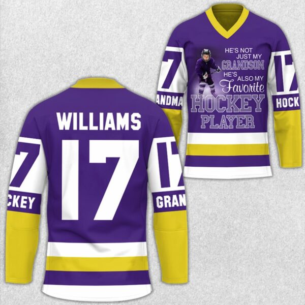 He's Not Just My Grandson, He's My Favorite Hockey Player Hockey Jersey Shirt Gift For Grandma Mom Hockey Family H2511 - Image 2