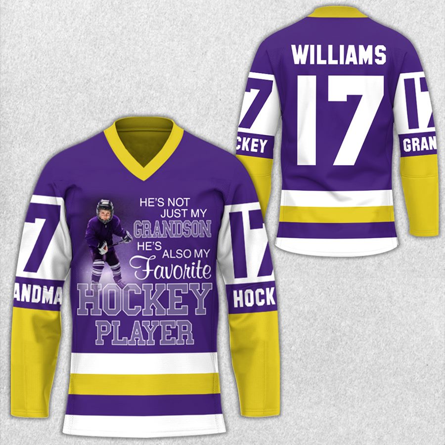 He's Not Just My Grandson, He's My Favorite Hockey Player Hockey Jersey Shirt Gift For Grandma Mom Hockey Family H2511
