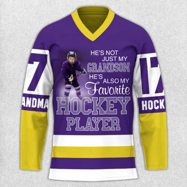 He's Not Just My Grandson, He's My Favorite Hockey Player Hockey Jersey Shirt Gift For Grandma Mom Hockey Family H2511 - Image 3