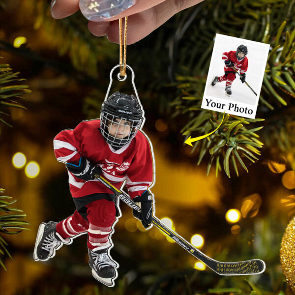 Hockey Player Son & Daughter Custom Photo Acrylic Ornament Gift For Hockey Lovers - Image 2