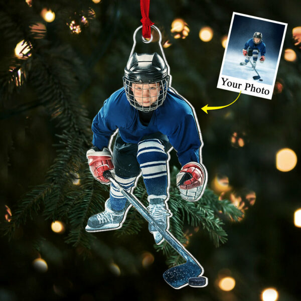 Hockey Player Son & Daughter Custom Photo Acrylic Ornament Gift For Hockey Lovers - Image 3