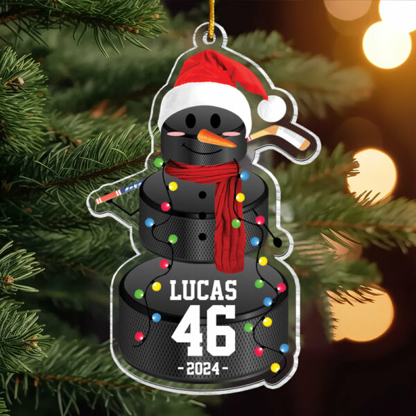 Hockey Snowman - Gifts For Players, Team, Boys - Personalized Acrylic Ornament - Image 3