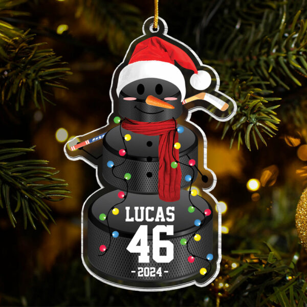 Hockey Snowman - Gifts For Players, Team, Boys - Personalized Acrylic Ornament - Image 2