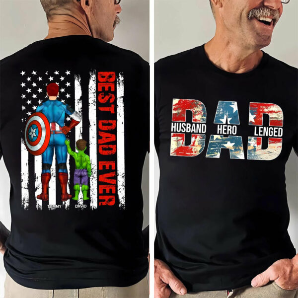 Husband Dad Hero Legend - Best Dad Ever Custom Shirt - Personalized Shirt For Dad Grandpa NA04