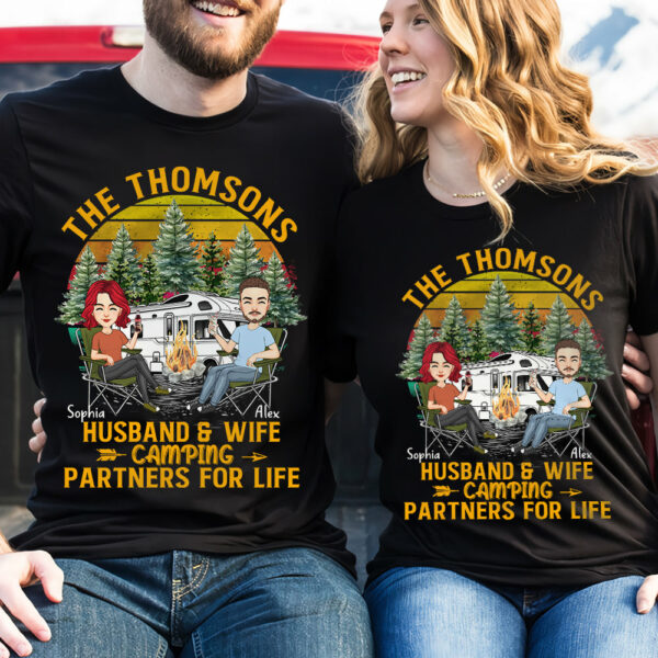 Husband & Wife Camping - Anniversary, Vacation, Funny Gift For Campers - Personalized Custom Shirt Couples Na04