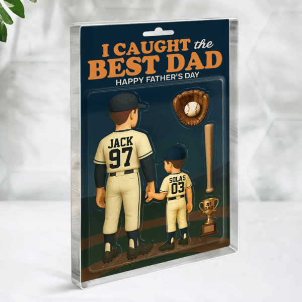 I Caught The Best Dad Baseball Gift - Custom Figure Acrylic Block - Gift For Dad And Husband NA04 - Image 2