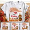 I Love Being A Nana Straw Man Pumpkin Shirt, Grandma Nana Halloween Shirt, Custom Grandma With Grandkids Name Shirt