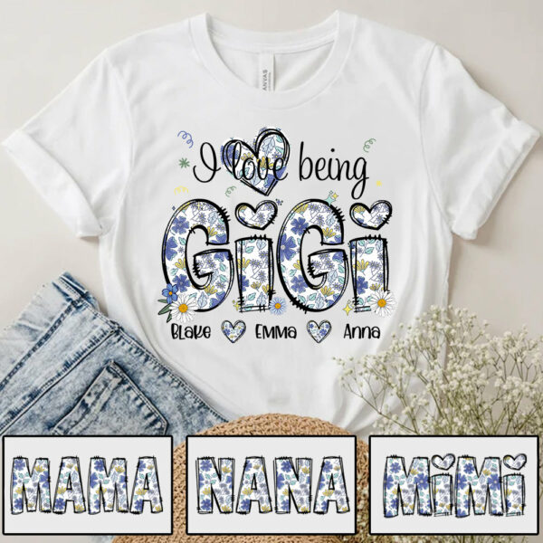 I Love Being Gigi Personalized Floral Shirt, Custom Mom and Kids Names, Mother's Day Gift
