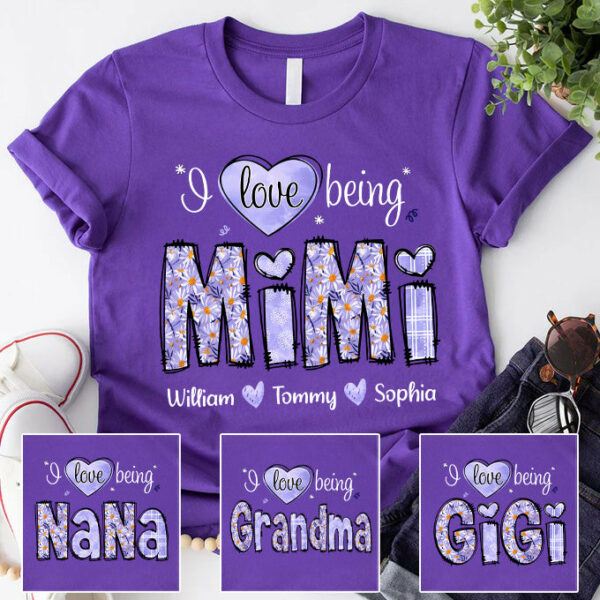 I Love Being Mimi Purple Daisy - Personalized Shirt For Grandma