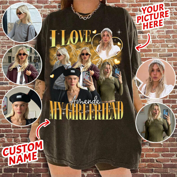 I Love My Girlfriend Shirt Custom Photo, Valentine Gift I Love My Girlfriend Custom Picture, Girlfriend Bootleg Tee Shirt, 90s Bootleg Shirt - Image 2