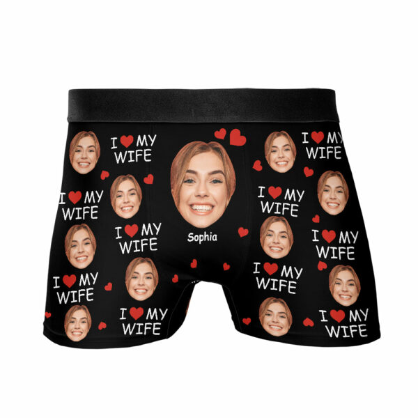 I Love My Wife Personalized Photo Men's Boxer Briefs, Custom Muti-Face Boxer For Husband, Custom Face Underwear, Valentine's Day Gift - Image 9