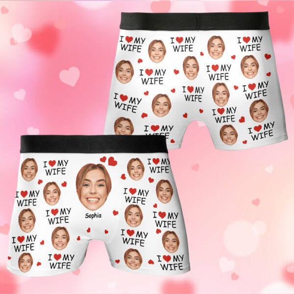 I Love My Wife Personalized Photo Men's Boxer Briefs, Custom Muti-Face Boxer For Husband, Custom Face Underwear, Valentine's Day Gift - Image 4