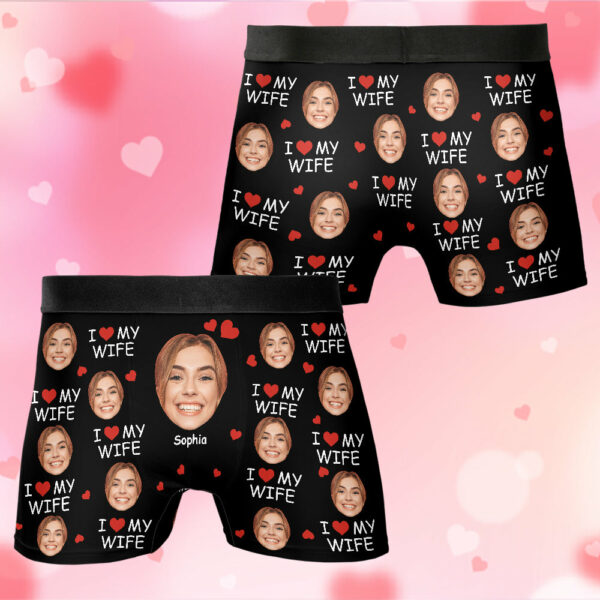 I Love My Wife Personalized Photo Men's Boxer Briefs, Custom Muti-Face Boxer For Husband, Custom Face Underwear, Valentine's Day Gift - Image 7