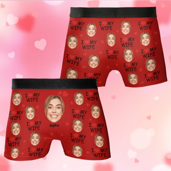 I Love My Wife Personalized Photo Men's Boxer Briefs, Custom Muti-Face Boxer For Husband, Custom Face Underwear, Valentine's Day Gift - Image 5