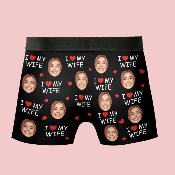 I Love My Wife Personalized Photo Men's Boxer Briefs, Custom Muti-Face Boxer For Husband, Custom Face Underwear, Valentine's Day Gift - Image 8