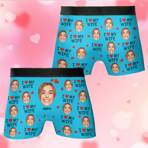 I Love My Wife Personalized Photo Men's Boxer Briefs, Custom Muti-Face Boxer For Husband, Custom Face Underwear, Valentine's Day Gift - Image 6