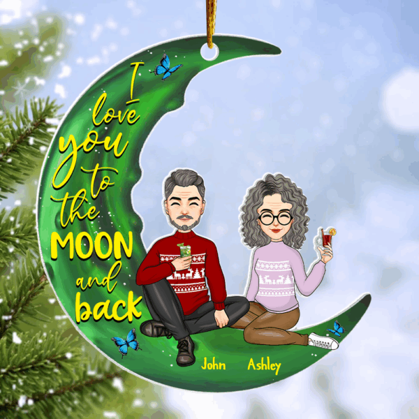 I Love You To The Moon And Back - Customized Couple Ornament - Image 2