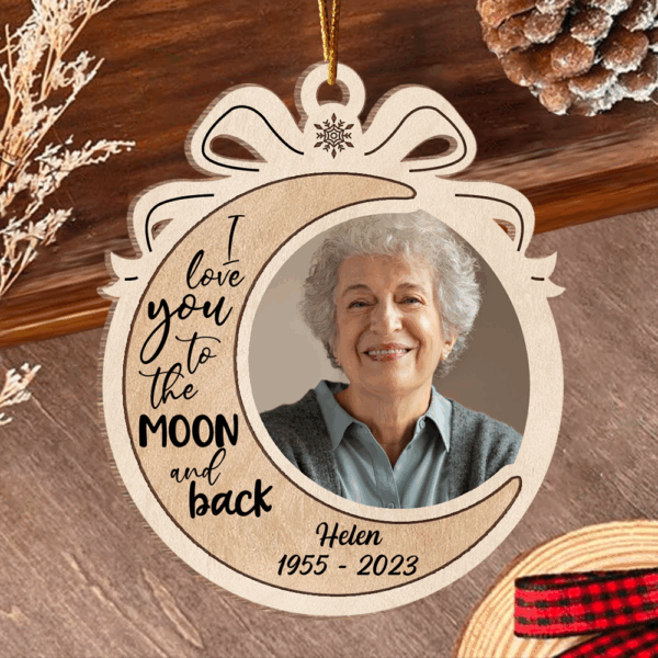 I Love You To The Moon And Back Personalized Wooden Ornament - Image 2