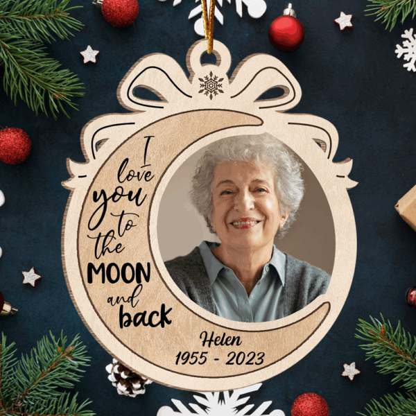 I Love You To The Moon And Back Personalized Wooden Ornament - Image 3