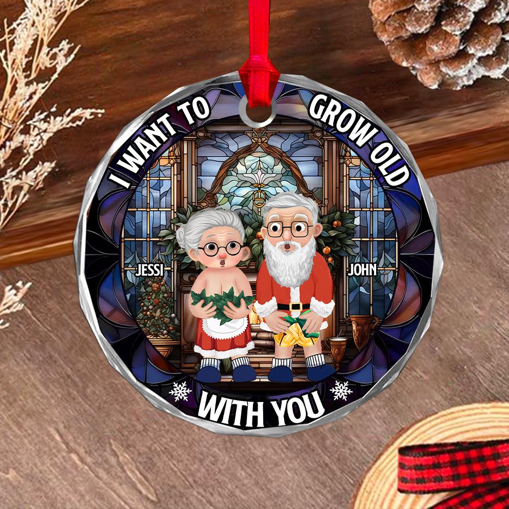 I Want To Grow Old With You Custom Circle Glass Ornament - Christmas Gift For Husband Wife, Anniversary