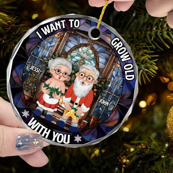 I Want To Grow Old With You Custom Circle Glass Ornament - Christmas Gift For Husband Wife, Anniversary - Image 6