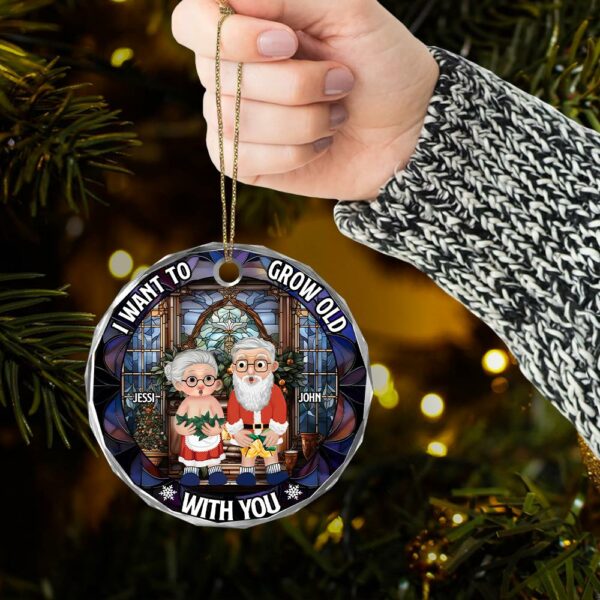I Want To Grow Old With You Custom Circle Glass Ornament - Christmas Gift For Husband Wife, Anniversary - Image 5