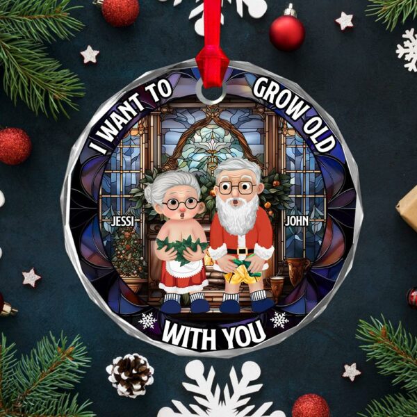 I Want To Grow Old With You Custom Circle Glass Ornament - Christmas Gift For Husband Wife, Anniversary - Image 3