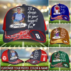 I Will Always Be Your Biggest Fan Custom Photo Cap GameDay Cap Gift For Softball Mom Dad Sport Family
