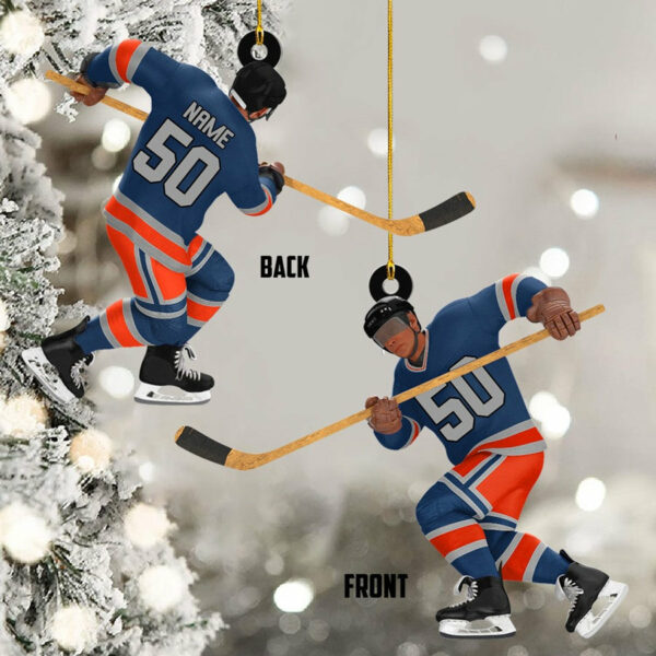 Ice Hockey Man Player Acrylic Christmas Ornament Custom Name Number Hockey Team Gift H2511 - Image 2