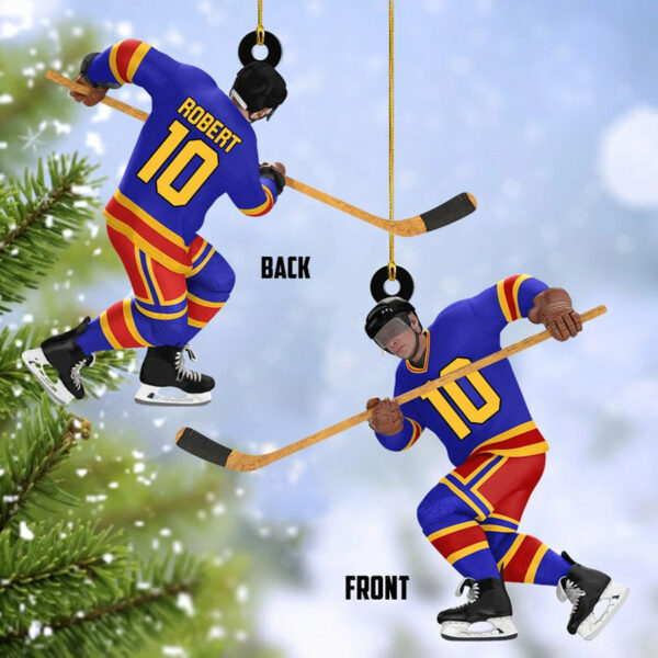 Ice Hockey Man Player Acrylic Christmas Ornament Custom Name Number Hockey Team Gift H2511