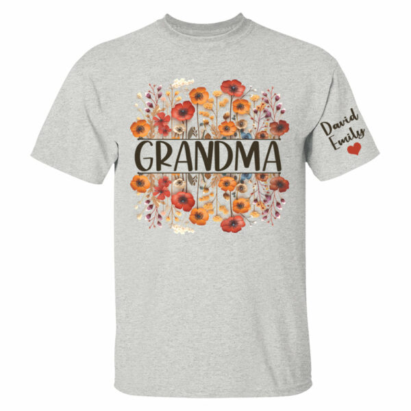 In Grandma's Garden, Love Grows Like Flowers - Family Personalized Custom Shirt With Design On Sleeve - Birthday Gift For Mom, Grandma - Image 3