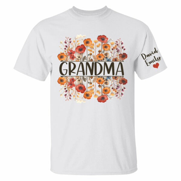 In Grandma's Garden, Love Grows Like Flowers - Family Personalized Custom Shirt With Design On Sleeve - Birthday Gift For Mom, Grandma - Image 2