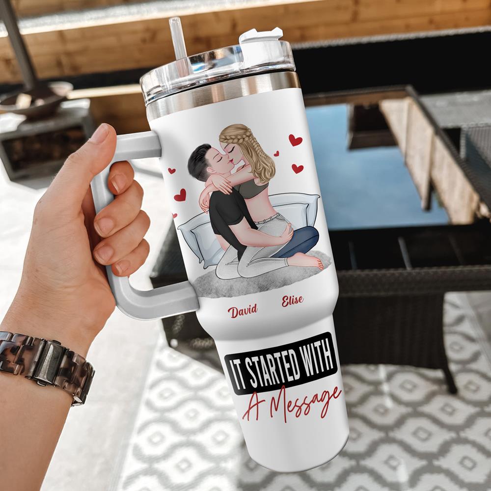 It Started With A Message Romantic Couples - Personalized 40oz Stainless Steel Tumbler - Anniversary Gifts For Couple Her, Him