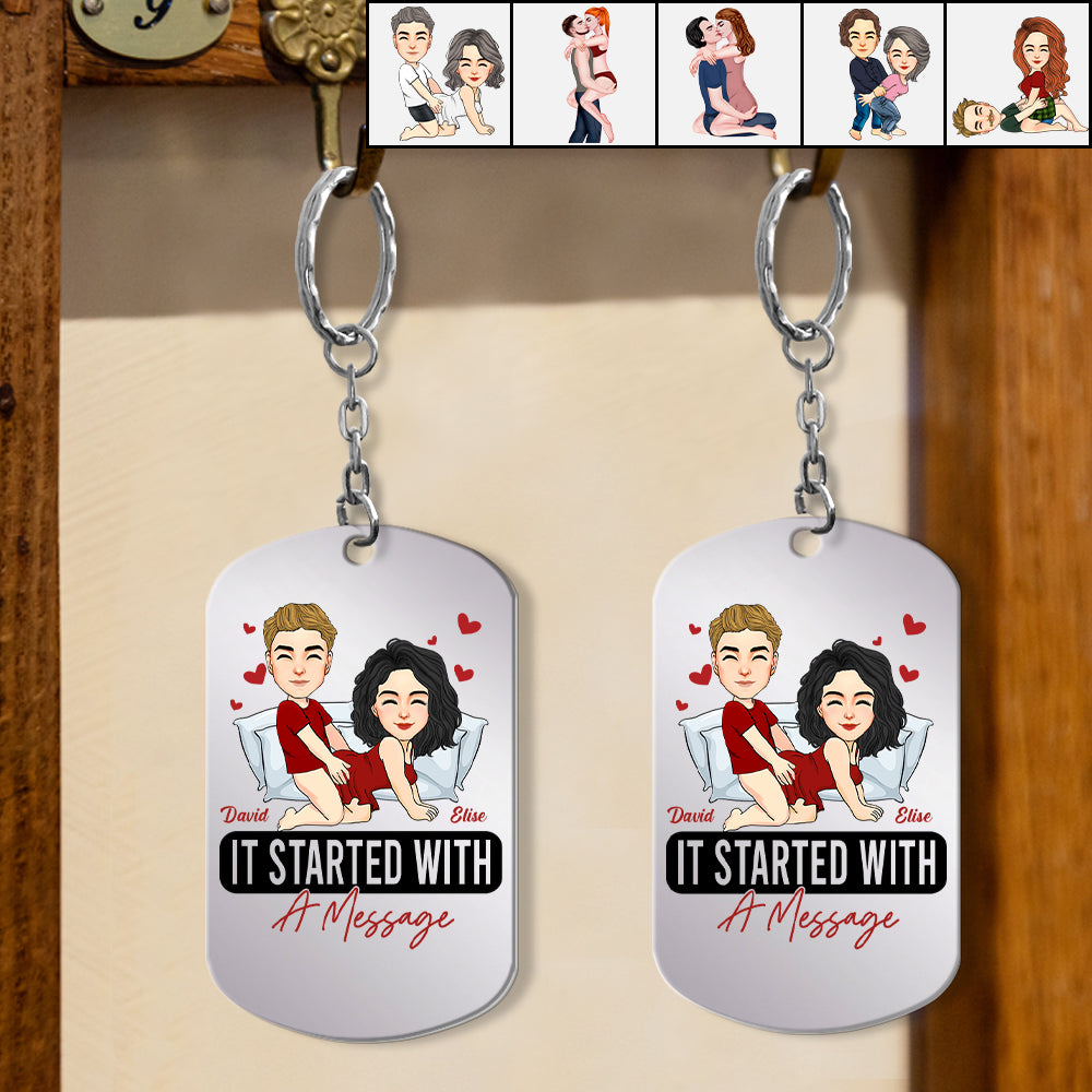 It Started With A Message Romantic Couples - Personalized Keychain Anniversary Gift For Couples
