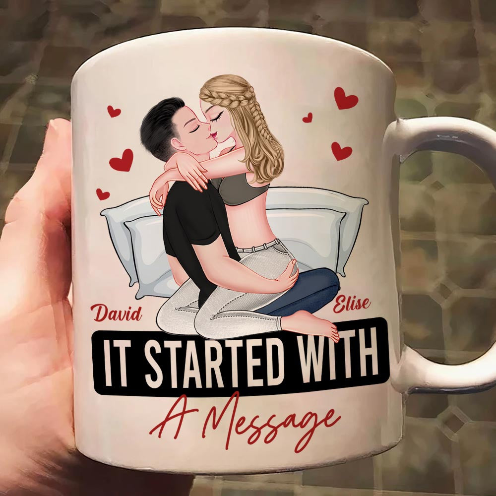 It Started With A Message Romantic Couples - Personalized Mug - Anniversary Gifts For Her, Him