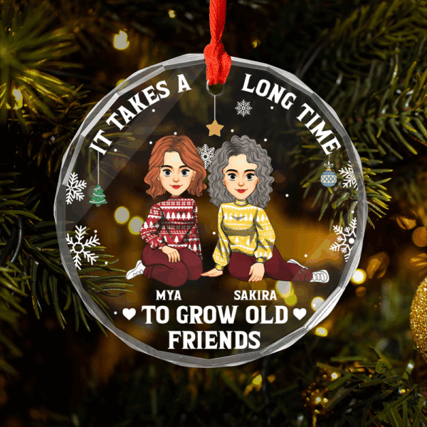 It Takes A Long Time To Grow An Old Friend Christmas - Personalized Circle Glass Ornament - Image 3