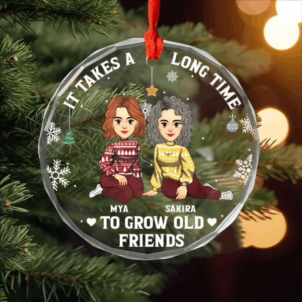 It Takes A Long Time To Grow An Old Friend Christmas - Personalized Circle Glass Ornament