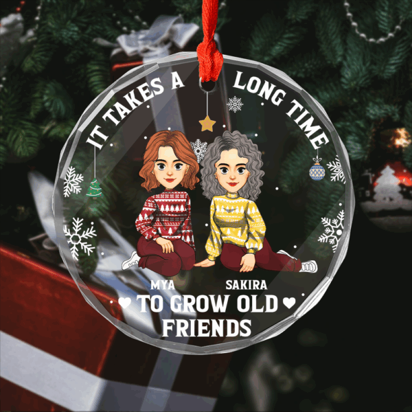 It Takes A Long Time To Grow An Old Friend Christmas - Personalized Circle Glass Ornament - Image 4